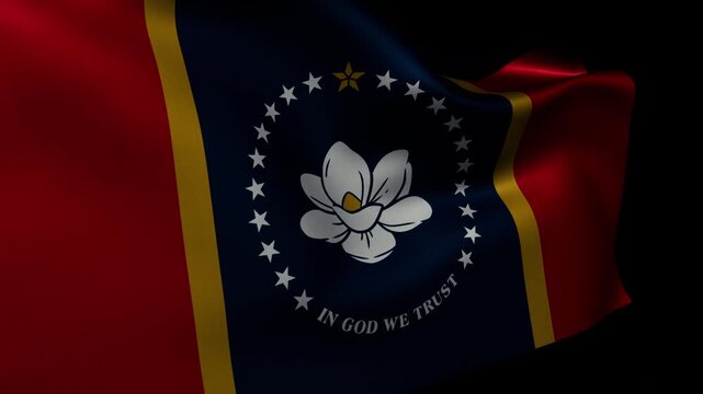 The Mississippi state flag fluttering in the breeze on the alpha channel