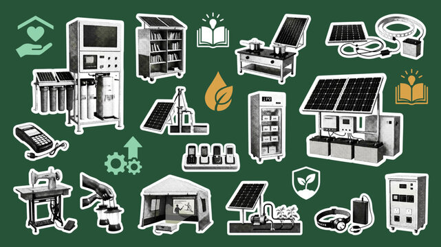 Solar Power Systems Home Energy Storage Inverter Battery, Hand Drawn Vintage Retro Charge Controller Panel Solar Home Generator Converter