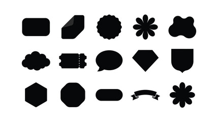 Fototapeta premium Set of various black silhouette shapes, badges, banners, and speech bubbles for design elements