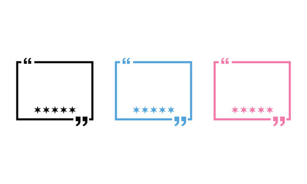 Set of three colorful customer review speech bubbles with stars