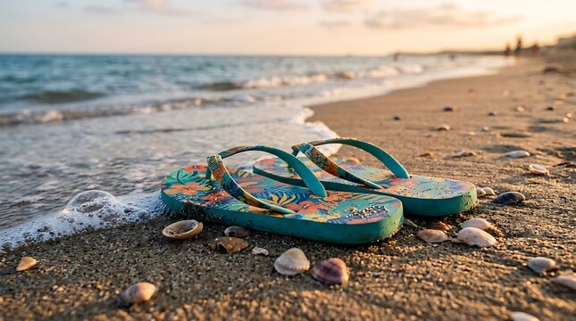a pair of flip flops on the beach