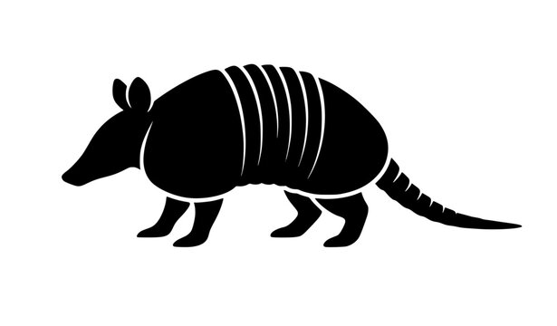 Armadillo silhouette vector icon with detailed armored mammal side profile isolated on white background