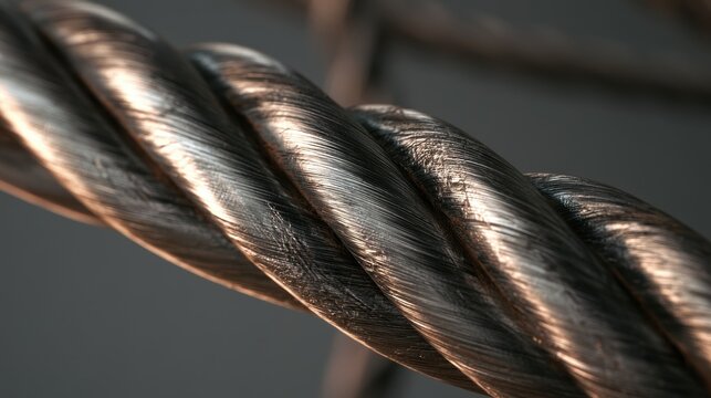 Close-up digital illustration of an elevator cable wire with wear marks and brushed steel texture