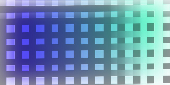 Technical grid overlay on deep blue and mint green mesh background.