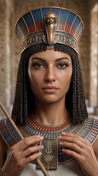 Ancient Egyptian Queen with Crown and Staff Portrait