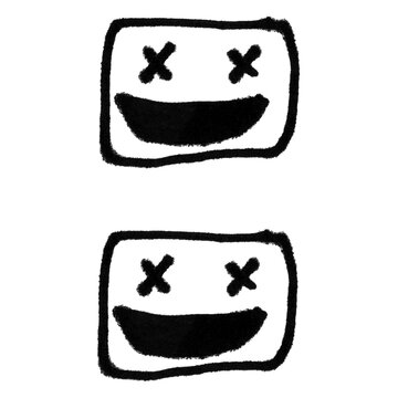 Doodle Brush Cartoon X Eyes Smile Face Hand Drawn Sketch Pattern