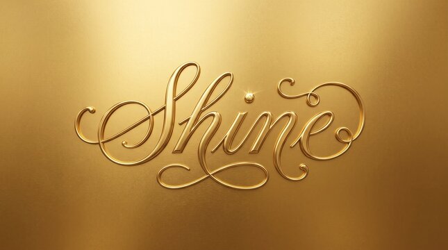 Shine word in elegant gold calligraphy on a metallic textured background