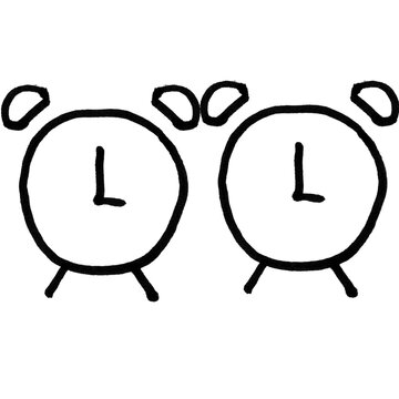 Alarm Clock Doodle Black and White Hand Drawn Line Art Time Icon with Bells