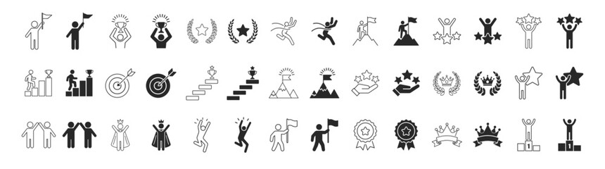 Fototapeta premium Success and motivation icon set with leadership, willpower, determination, growth, achievement and goal symbols