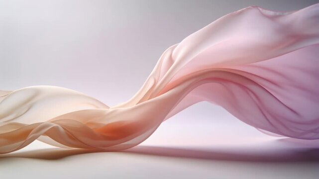 Undulating sheer silk ribbon moving in studio on soft shadow base, frames driving gradient shifts