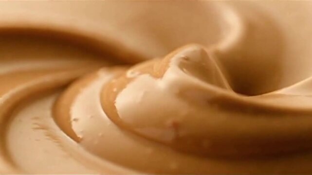 Thick peanut cream with roasted nut pieces forms glossy waves in a premium ultra-macro food background.