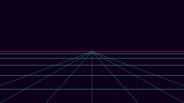 Retro synthwave grid animation 4k background, with neon horizon, line for 80s, aesthetic motion and, digital cyberpunk visuals