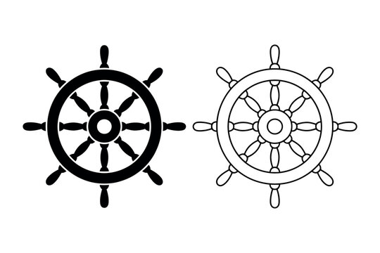 helm maritime helm icon set black silhouette and outline vector