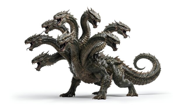 Ferocious Multi Headed Hydra Mythological Dragon Creature.