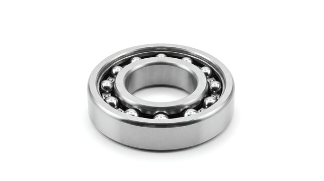 Industrial steel ball bearing isolated on white background.