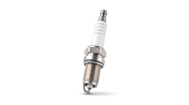 A single spark plug for internal combustion engine isolated on white background.