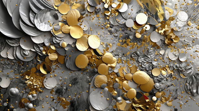 Luxurious abstract background featuring shiny gold and silver sequins mixed with elegant geometric patterns, ideal for Christmas celebrations, festive decorations and sophisticated designs.