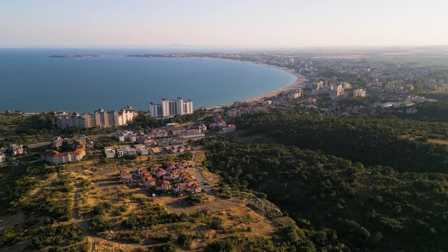 Aerial View of Sveti Vlas, Sunny Beach Bay, and Nessebar Peninsula, Bulgaria