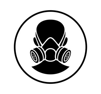 Respirator mask icon with gas mask symbol. Solid black Respiratory protection equipment for chemical and industrial safety