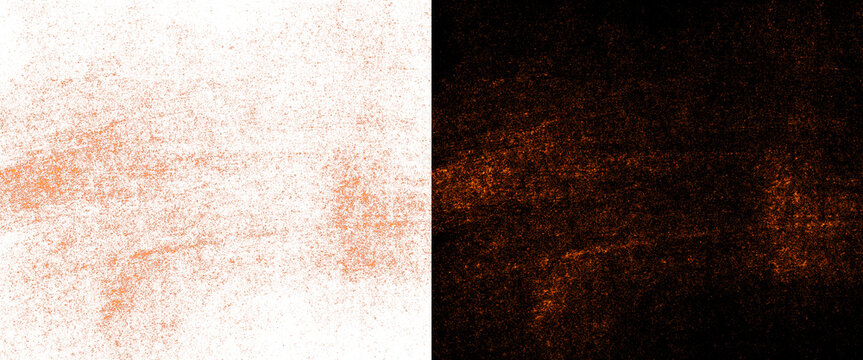 Grunge texture background with split contrast, rustic orange noise on white and black backdrop, abstract textured overlay for graphic design