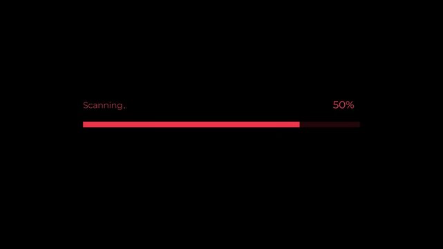 Scanning loading bar animation with precise percentage counter.  Scanning  of virus, malware and insecure apps. Animation of 4k video. 