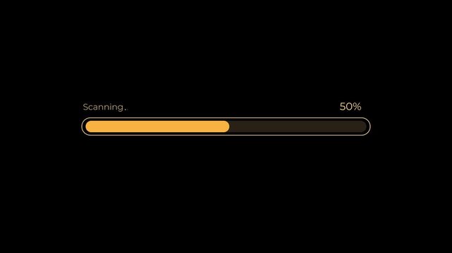 Scanning loading bar animation with precise percentage counter.  Scanning  of virus, malware and insecure apps. Animation of 4k video. 