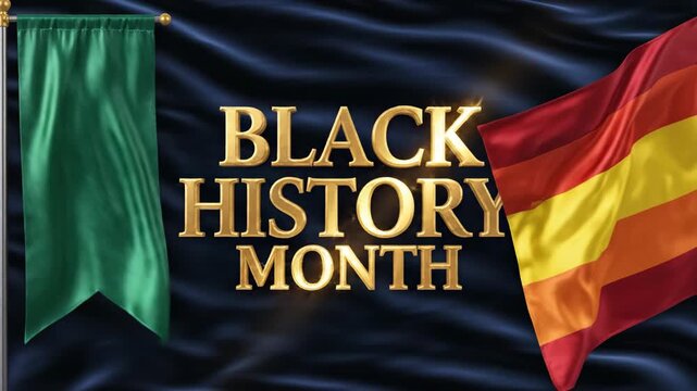Black History Month golden text with Pan-African flags background