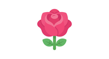 Fototapeta premium A pink rose illustration features simplified petals and green foliage on a white background