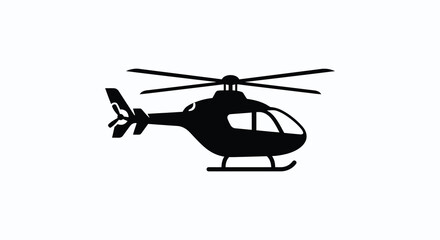 Fototapeta premium Black silhouette of a helicopter against a white background simple aviation design