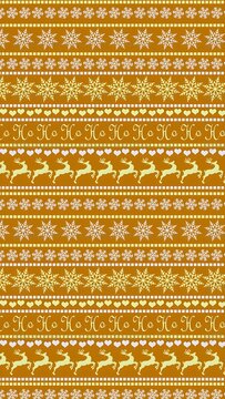 Gold Nordic Fair Isle Seamless Pattern with Reindeer, Snowflakes, and Ho Ho Ho Text, Generative AI