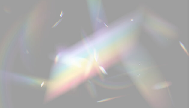 Light diffraction creates colorful spectral bands with soft gradients on a dark background. The scattered shapes appear angular and faintly glowing with a smooth blur effect.