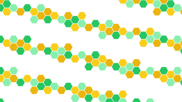 Geometric honeycomb pattern with green and yellow hexagons for abstract design backgrounds.