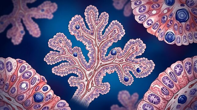 Detailed branching biological tissue and cellular structures