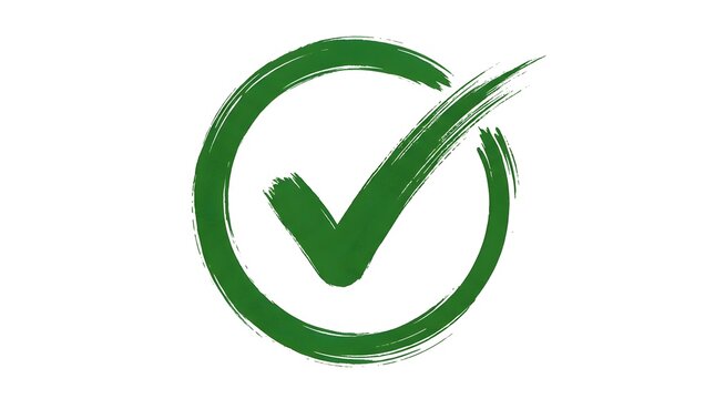Hand-Drawn Green Checkmark in Circle Symbolizing Approval, Verification, Quality, and Completion