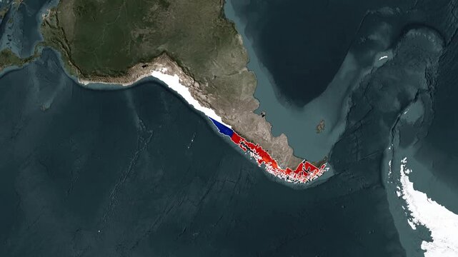 Realistic Satellite Chile Map Zoom Animation with National Flag