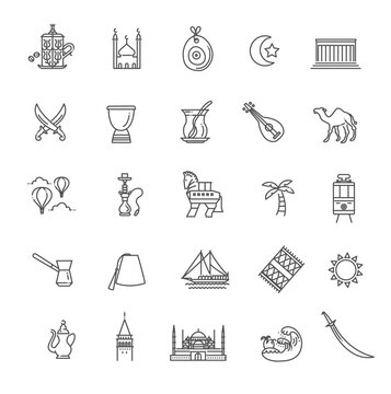 Thin Vector Turkey symbol icon set. Set of Turkey icons