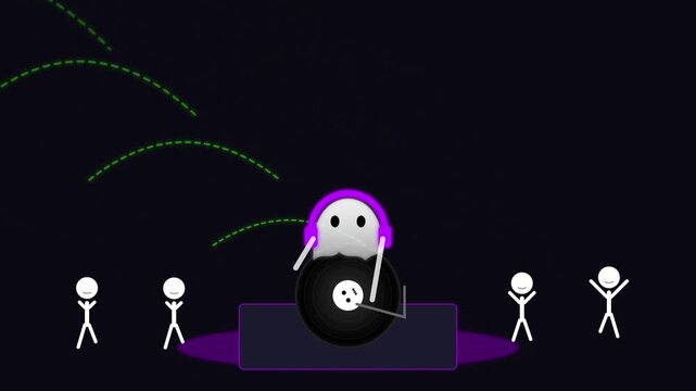 Funny Ghost DJ Playing Music for Dancing Stick Figures