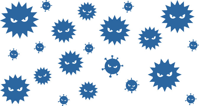 Blue virus or bacteria icons pattern