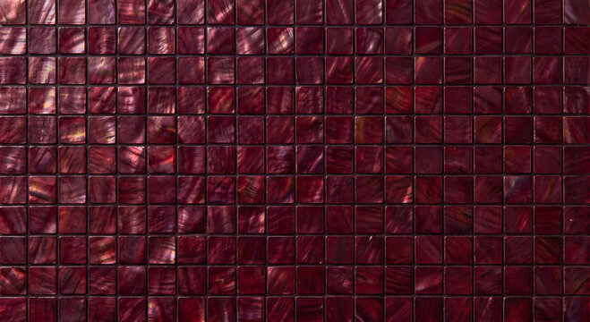 Dark plum red iridescent shell mosaic tile pattern