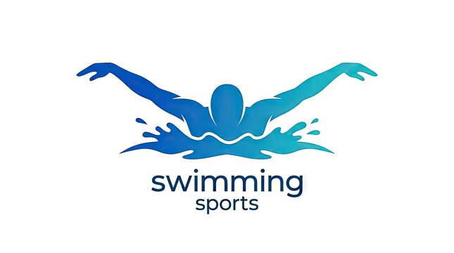 Blue butterfly stroke swimmer silhouette icon with water splash.