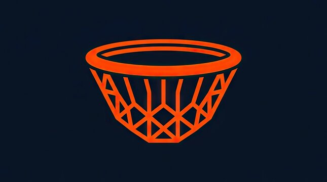 Orange basketball net icon on dark background.