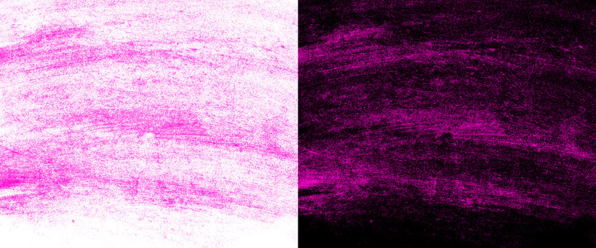 Abstract pink crayon texture on white background, dark magenta chalk stroke on black background, artistic dual banner texture