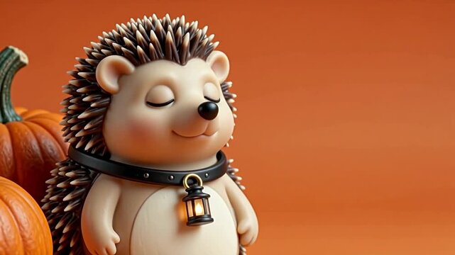 Round wax hedgehog watchman character in a lantern-strap collar st-0