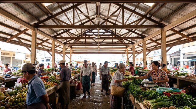 People Shopping at Traditional Asian Fresh Food Vegetable Market