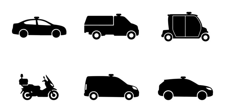 Autonomous Vehicle Icons: Self-Driving Car, Truck, Scooter, Van, Pods, SUV Silhouettes
