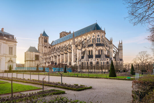 Bourges, France - view of Bourges cathedral on sunset