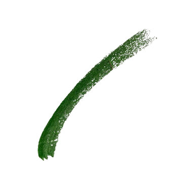 A single curved green brush stroke made with crayon texture for artistic design projects and creative art