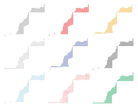 Western sahara map set including nine creative artistic graphic geometric pixel styles.