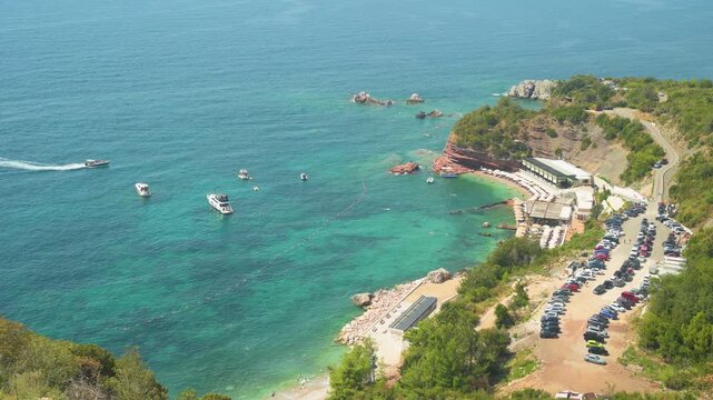 Turquoise Adriatic Bay and Rocky Coast near Sveti Stefan, Montenegro