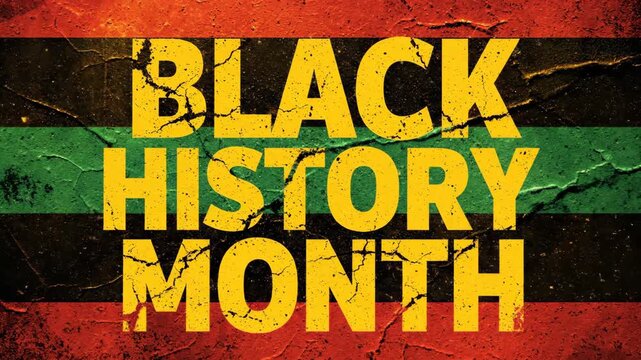 Black History Month text on Pan-African flag grunge background